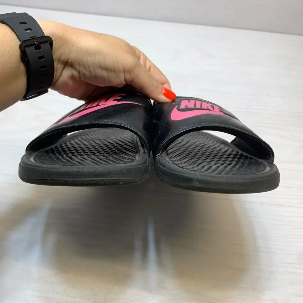 Nike Women's Benassi JDI Slides Black Pink Sandals Size 9‎ Sports Gym Travel